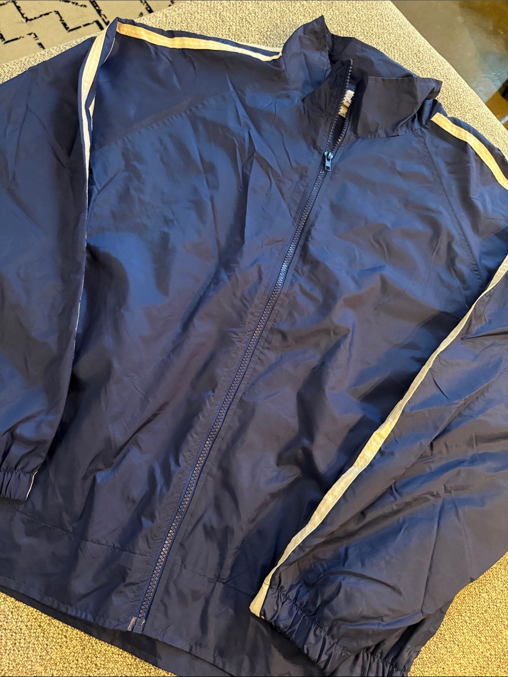 Classic Navy Windbreaker Jacket with Contrast Stripe